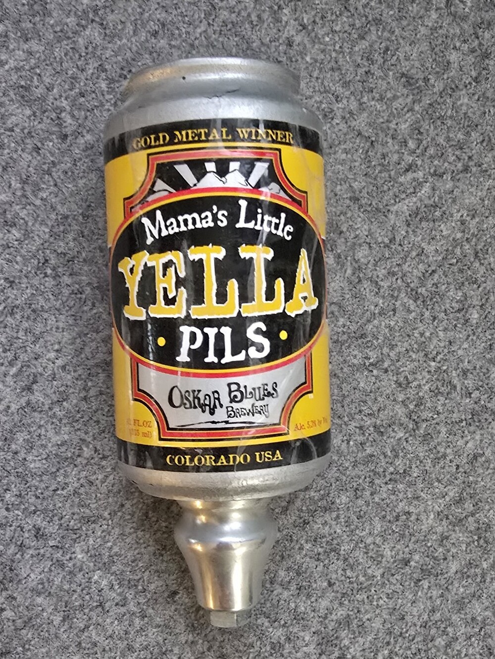 Oskar Blues Mama's Little Yella Pils Beer Can Tap Handle - Yellow Label